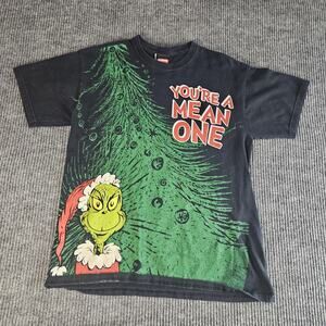 Vintage Dr Seuss Grinch Shirt Mens MEDIUM Black You're A Mean One Graphic 00s